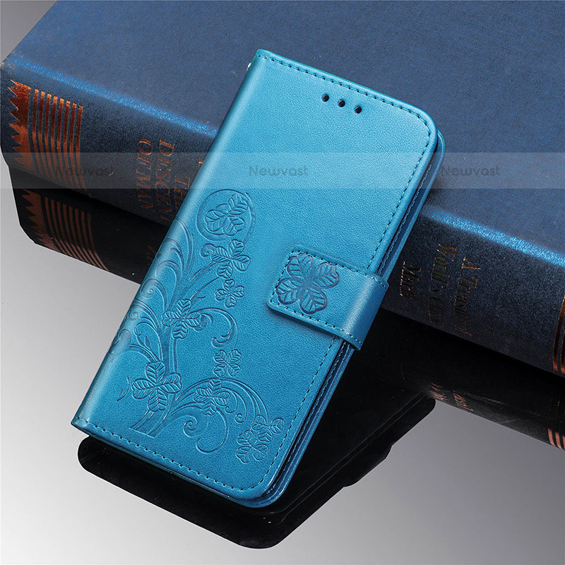 Leather Case Stands Flip Flowers Cover Holder for Samsung Galaxy S21 5G Blue