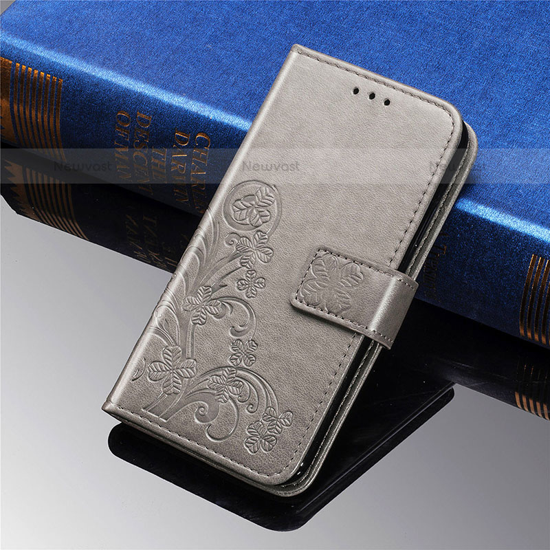 Leather Case Stands Flip Flowers Cover Holder for Samsung Galaxy S21 5G Gray