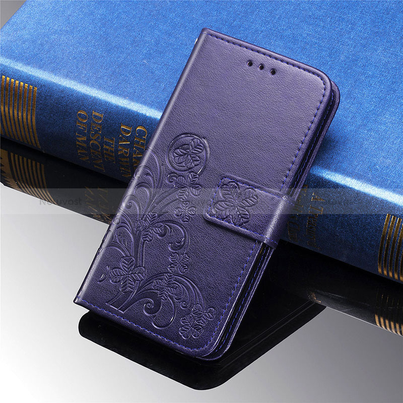 Leather Case Stands Flip Flowers Cover Holder for Samsung Galaxy S22 Plus 5G Purple