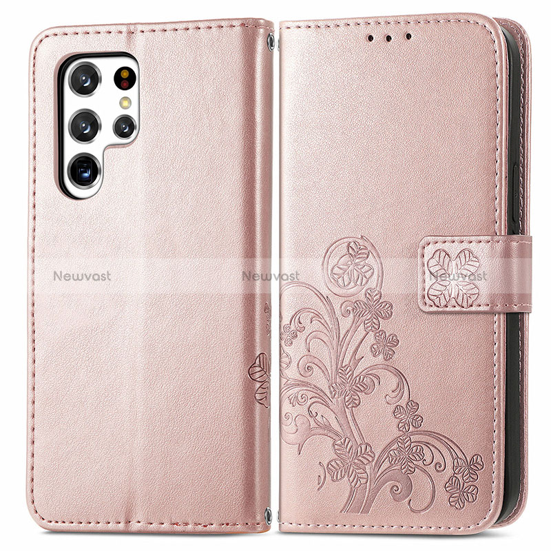 Leather Case Stands Flip Flowers Cover Holder for Samsung Galaxy S24 Ultra 5G