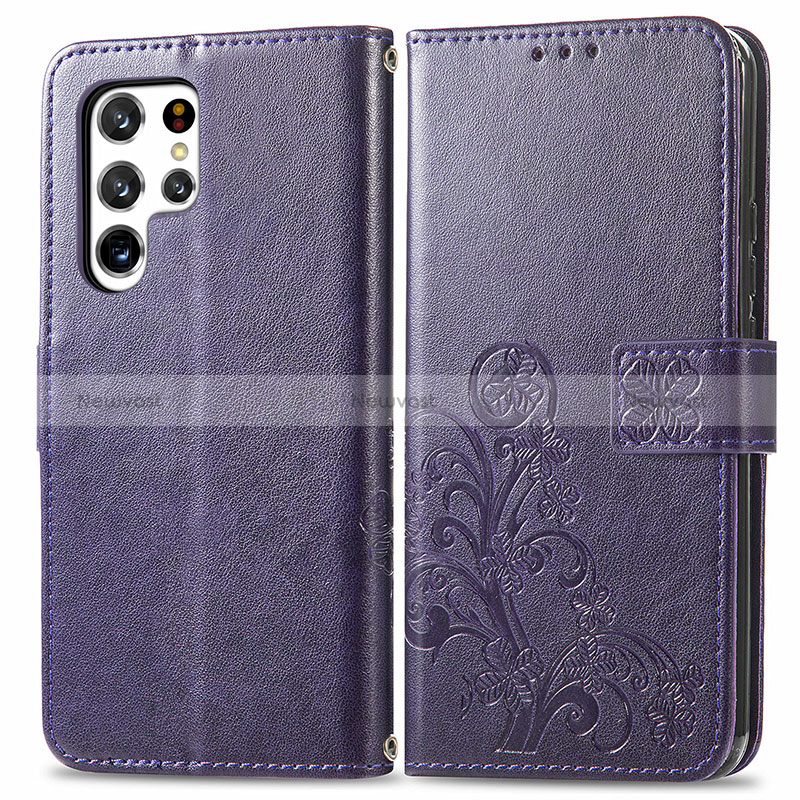 Leather Case Stands Flip Flowers Cover Holder for Samsung Galaxy S24 Ultra 5G