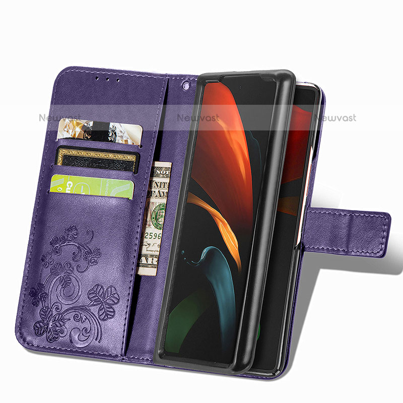 Leather Case Stands Flip Flowers Cover Holder for Samsung Galaxy Z Fold3 5G