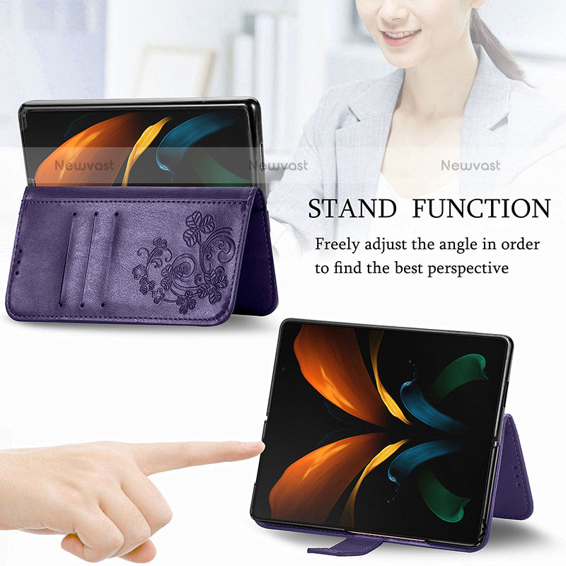 Leather Case Stands Flip Flowers Cover Holder for Samsung Galaxy Z Fold3 5G