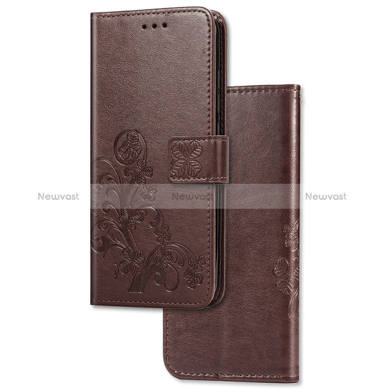 Leather Case Stands Flip Flowers Cover Holder for Sony Xperia 1 Brown