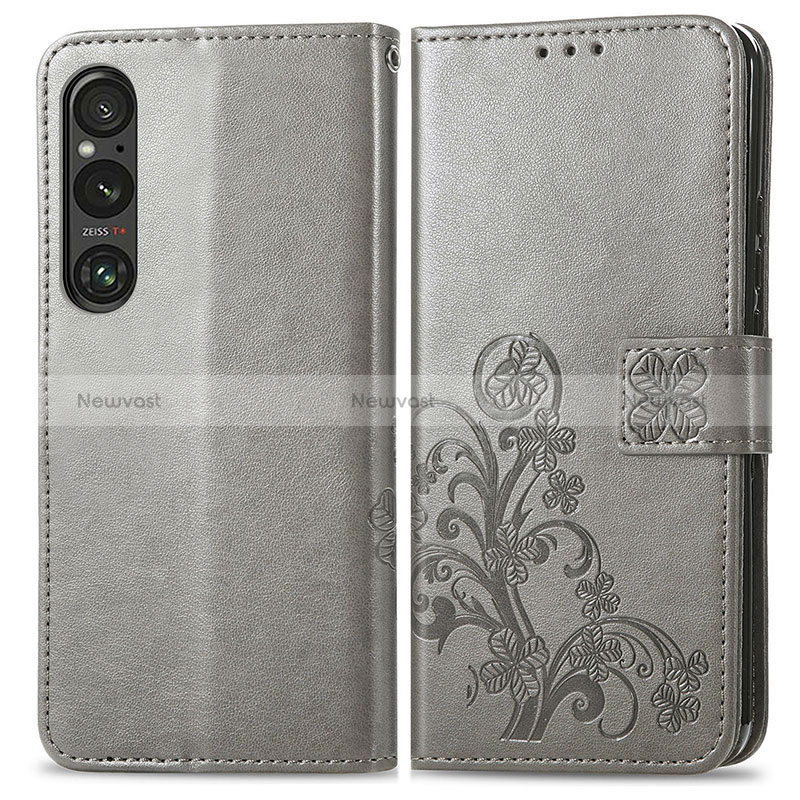 Leather Case Stands Flip Flowers Cover Holder for Sony Xperia 1 V