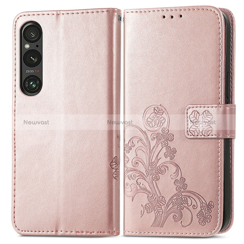 Leather Case Stands Flip Flowers Cover Holder for Sony Xperia 1 V