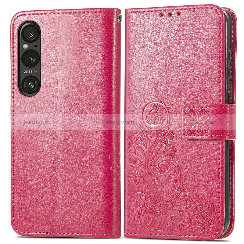 Leather Case Stands Flip Flowers Cover Holder for Sony Xperia 1 V