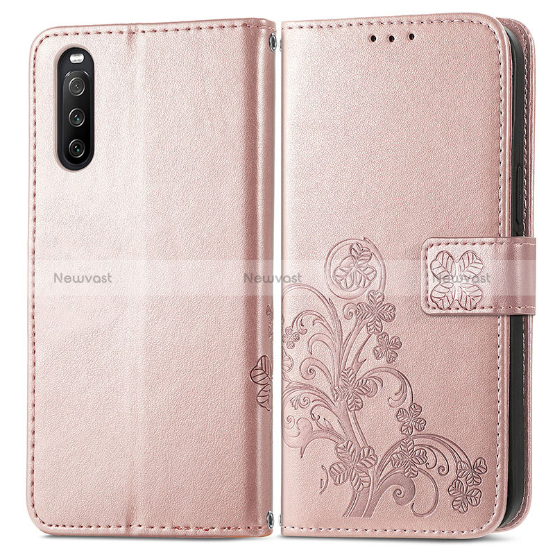 Leather Case Stands Flip Flowers Cover Holder for Sony Xperia 10 III SO-52B Pink