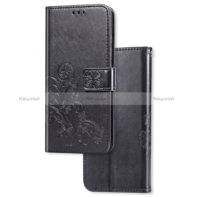 Leather Case Stands Flip Flowers Cover Holder for Sony Xperia 5 Black