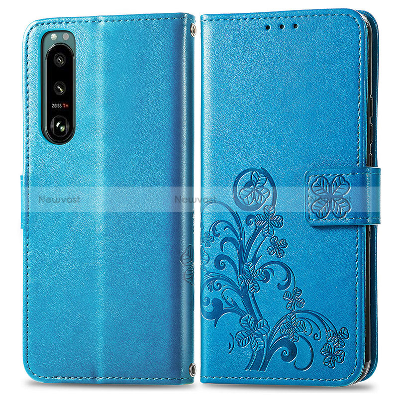 Leather Case Stands Flip Flowers Cover Holder for Sony Xperia 5 IV