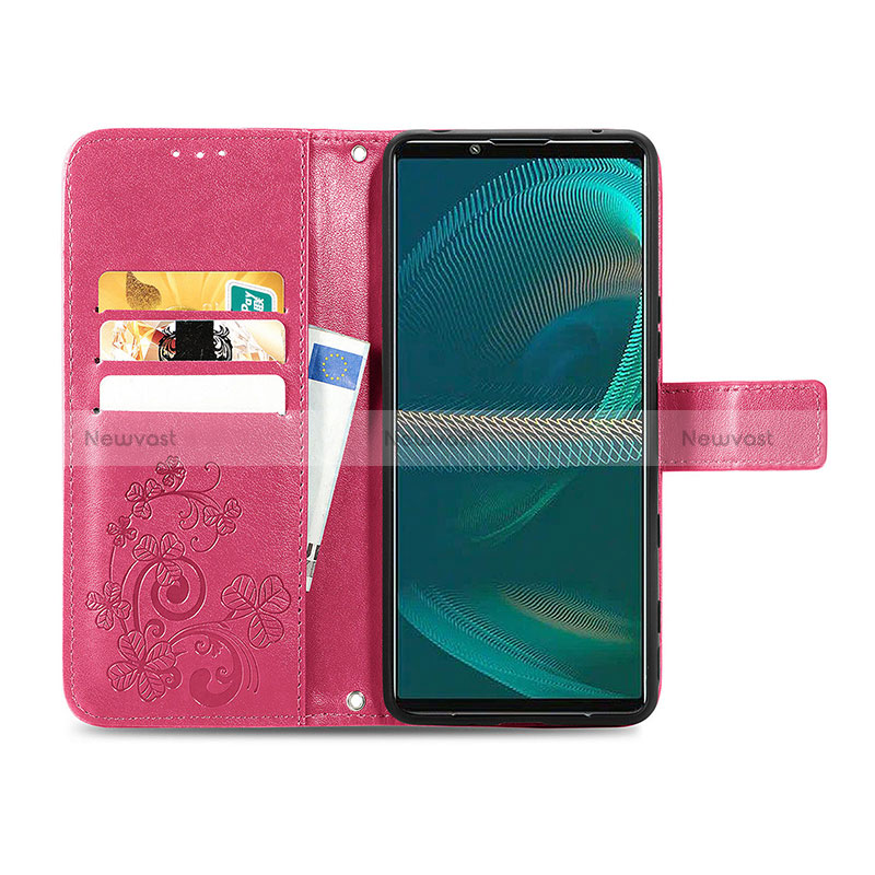 Leather Case Stands Flip Flowers Cover Holder for Sony Xperia 5 IV