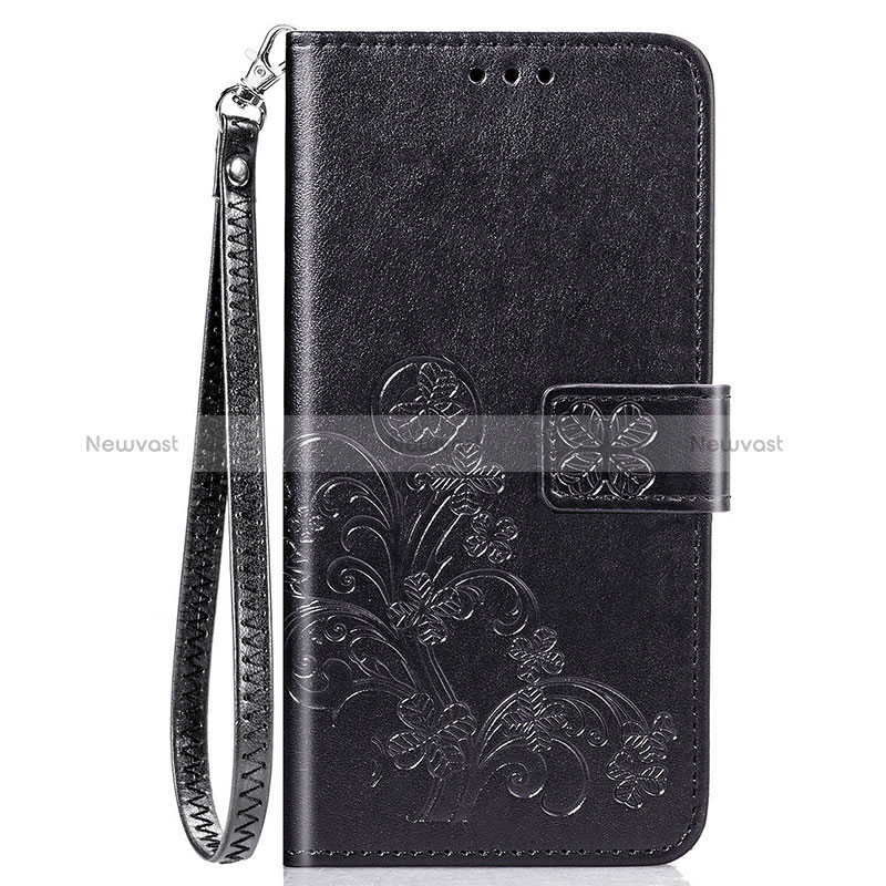 Leather Case Stands Flip Flowers Cover Holder for Sony Xperia 8 Black