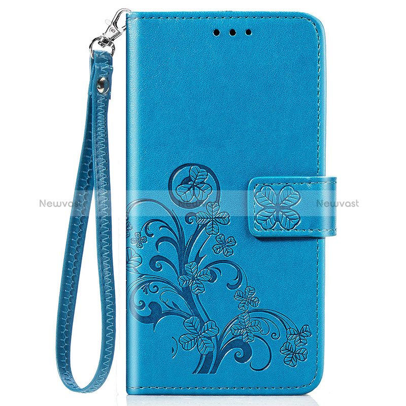 Leather Case Stands Flip Flowers Cover Holder for Sony Xperia 8 Lite Blue