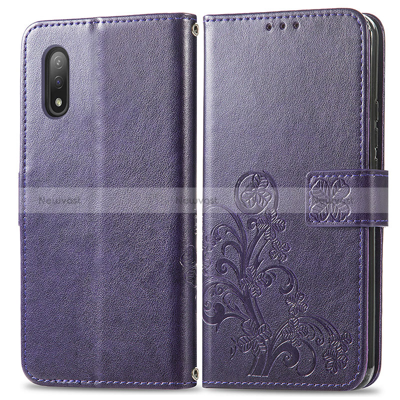Leather Case Stands Flip Flowers Cover Holder for Sony Xperia Ace II Purple