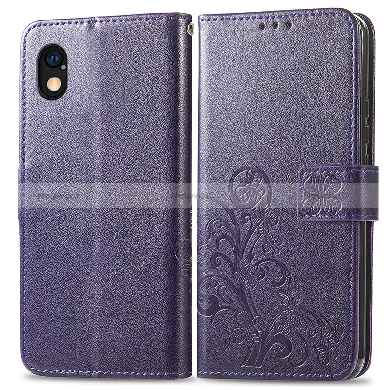 Leather Case Stands Flip Flowers Cover Holder for Sony Xperia Ace III SO-53C Purple