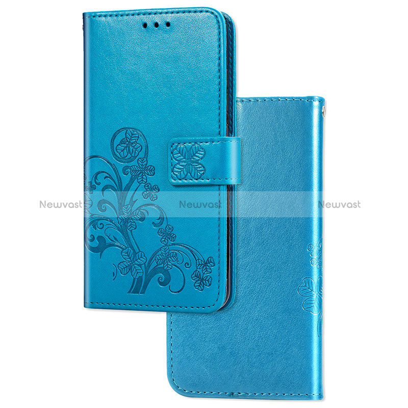 Leather Case Stands Flip Flowers Cover Holder for Sony Xperia L3 Blue