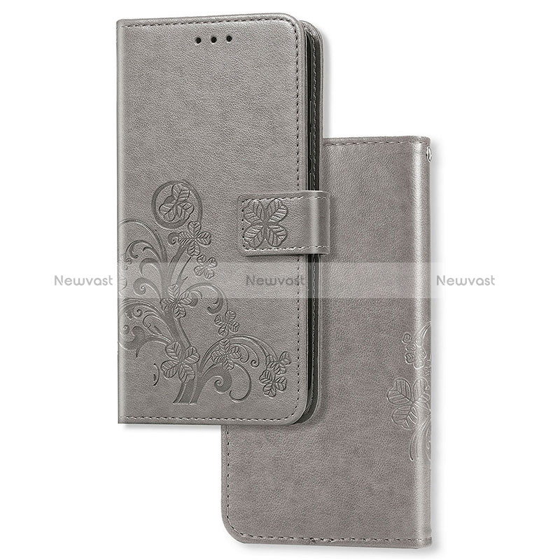 Leather Case Stands Flip Flowers Cover Holder for Vivo iQOO U3 5G Gray