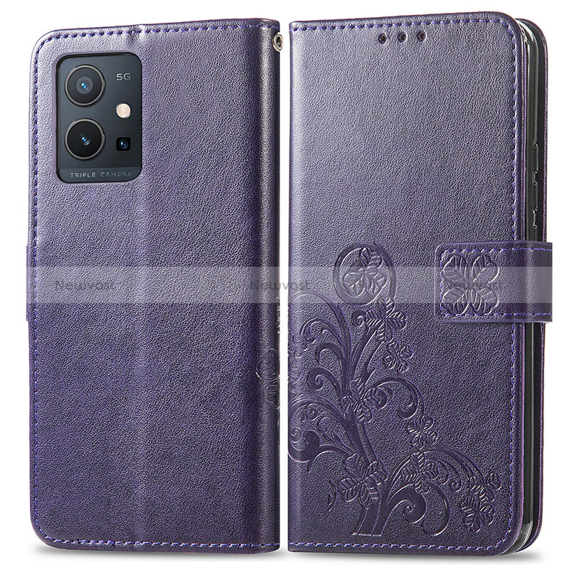 Leather Case Stands Flip Flowers Cover Holder for Vivo iQOO Z6 5G