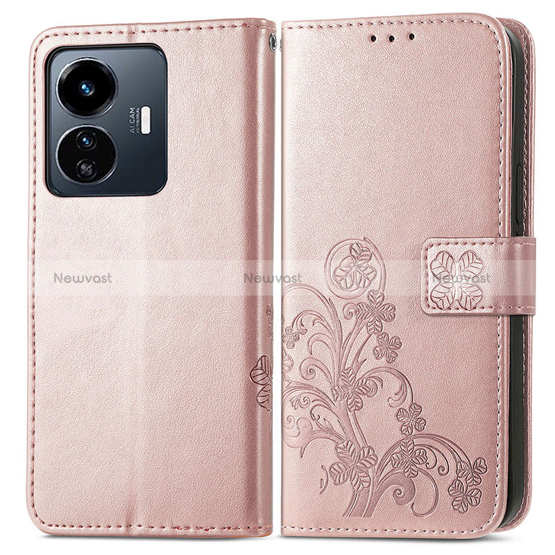 Leather Case Stands Flip Flowers Cover Holder for Vivo iQOO Z6 Lite 5G