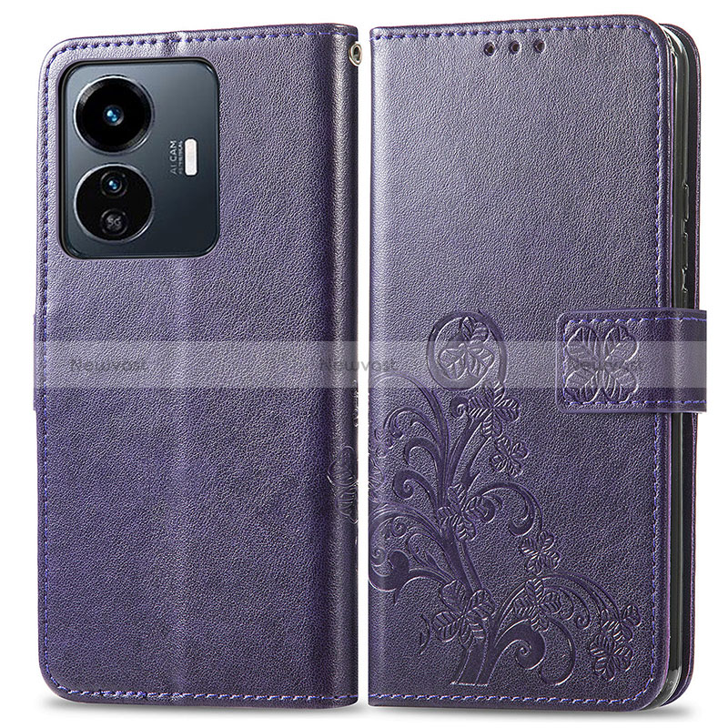 Leather Case Stands Flip Flowers Cover Holder for Vivo iQOO Z6 Lite 5G