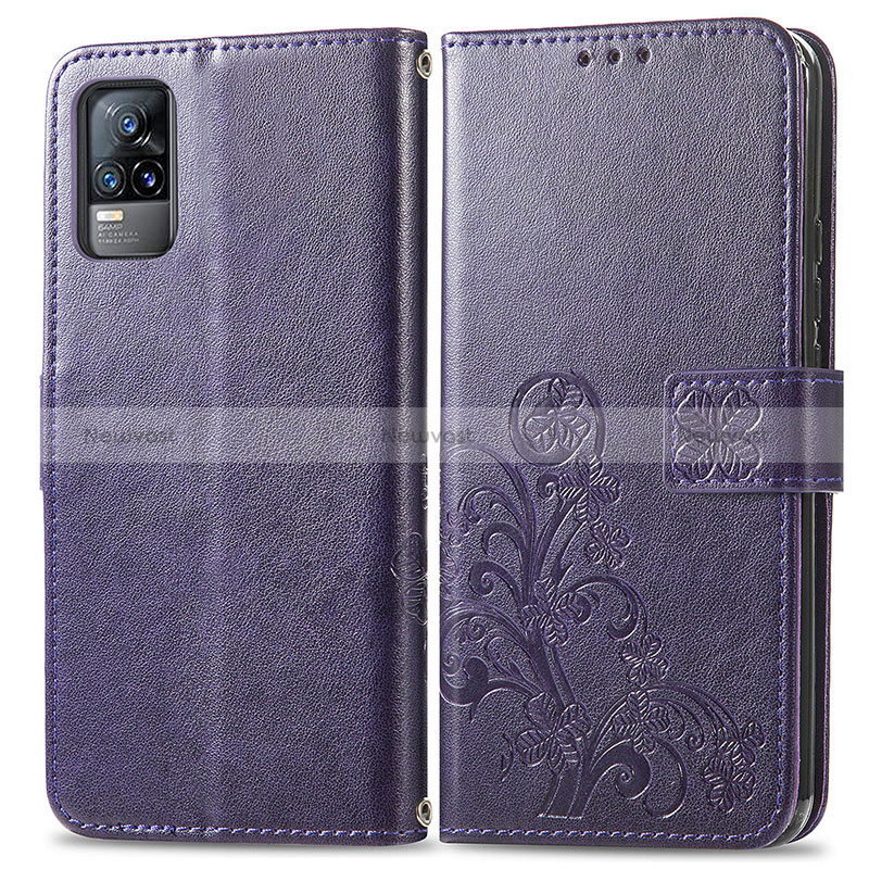 Leather Case Stands Flip Flowers Cover Holder for Vivo V21e 4G