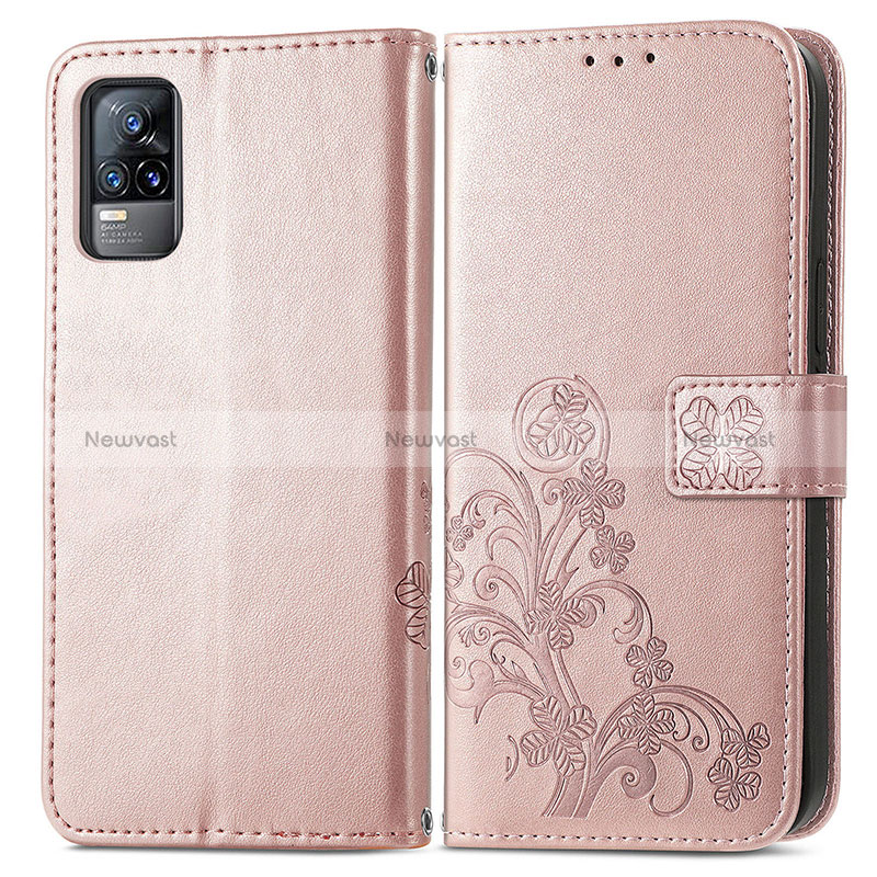 Leather Case Stands Flip Flowers Cover Holder for Vivo V21e 4G