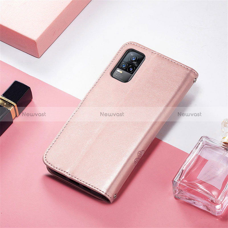 Leather Case Stands Flip Flowers Cover Holder for Vivo V21e 4G