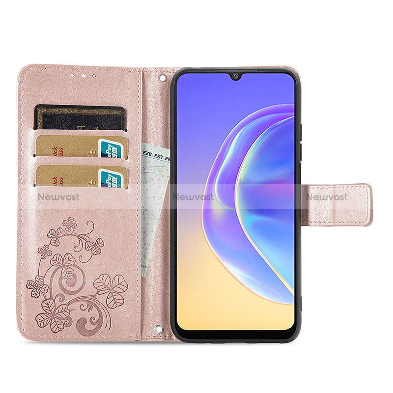 Leather Case Stands Flip Flowers Cover Holder for Vivo V21e 4G