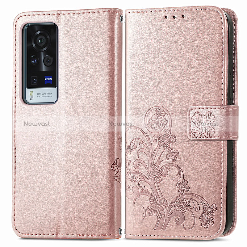 Leather Case Stands Flip Flowers Cover Holder for Vivo X60 Pro+ Plus 5G