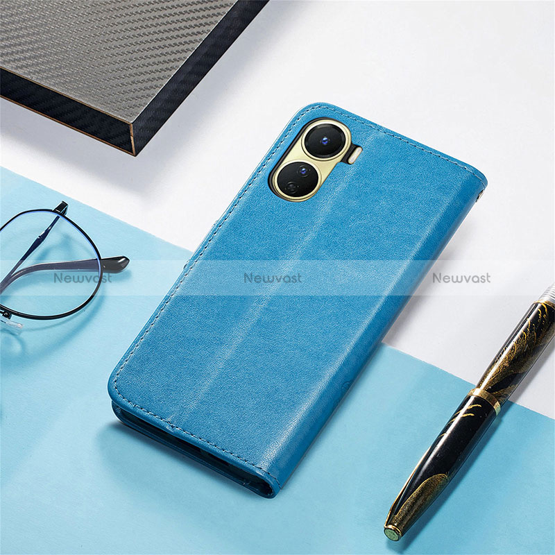 Leather Case Stands Flip Flowers Cover Holder for Vivo Y02S