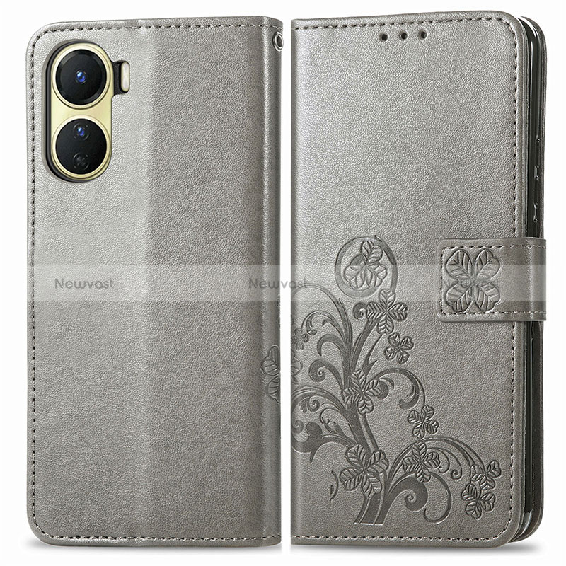 Leather Case Stands Flip Flowers Cover Holder for Vivo Y16