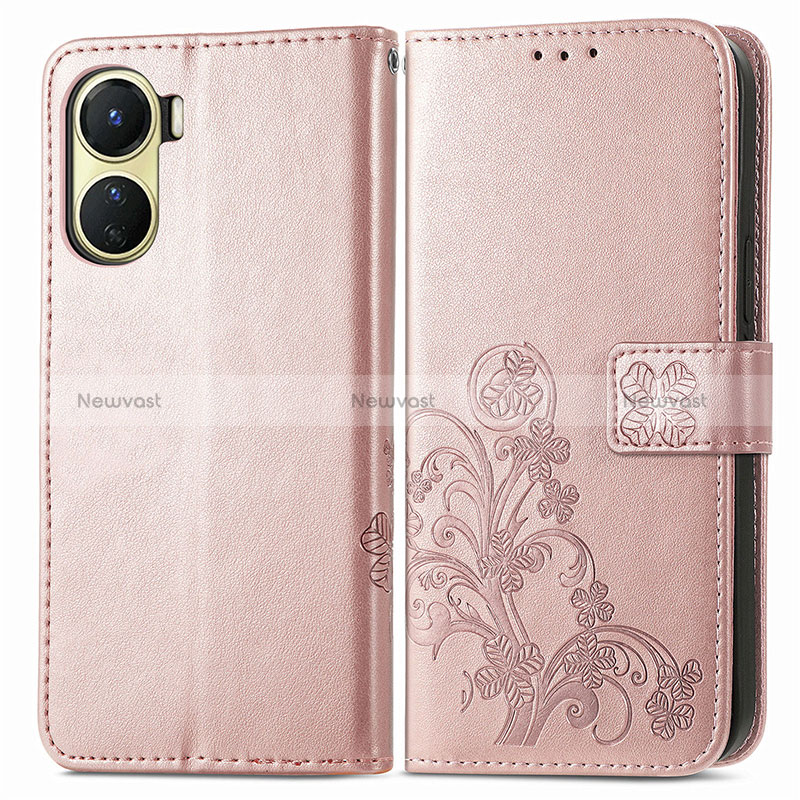 Leather Case Stands Flip Flowers Cover Holder for Vivo Y16