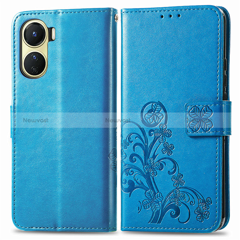 Leather Case Stands Flip Flowers Cover Holder for Vivo Y16