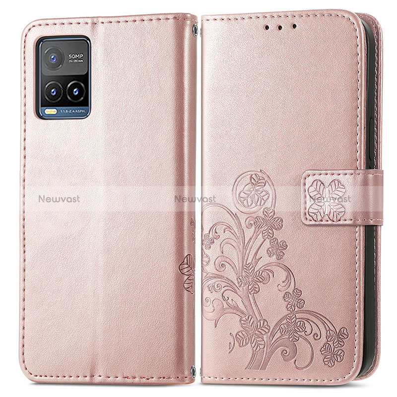 Leather Case Stands Flip Flowers Cover Holder for Vivo Y21