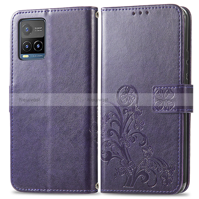 Leather Case Stands Flip Flowers Cover Holder for Vivo Y21