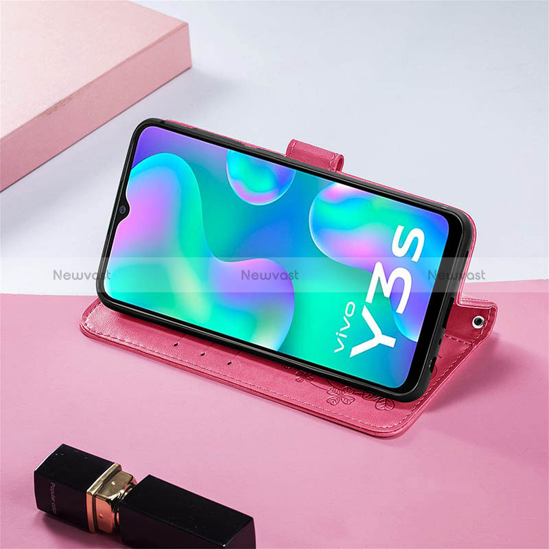 Leather Case Stands Flip Flowers Cover Holder for Vivo Y3s (2021)