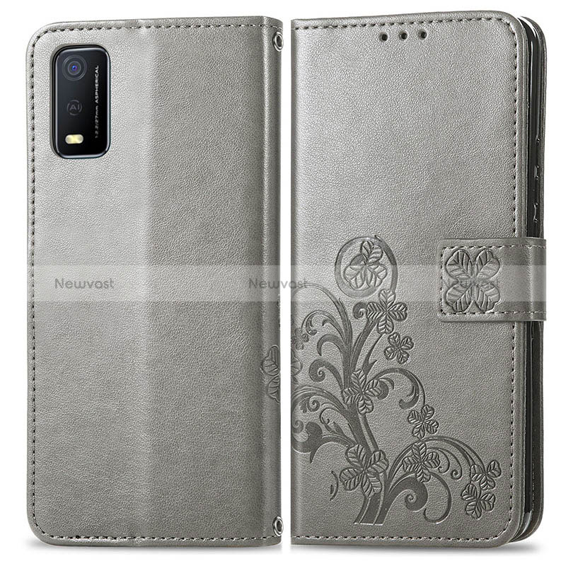 Leather Case Stands Flip Flowers Cover Holder for Vivo Y3s (2021)