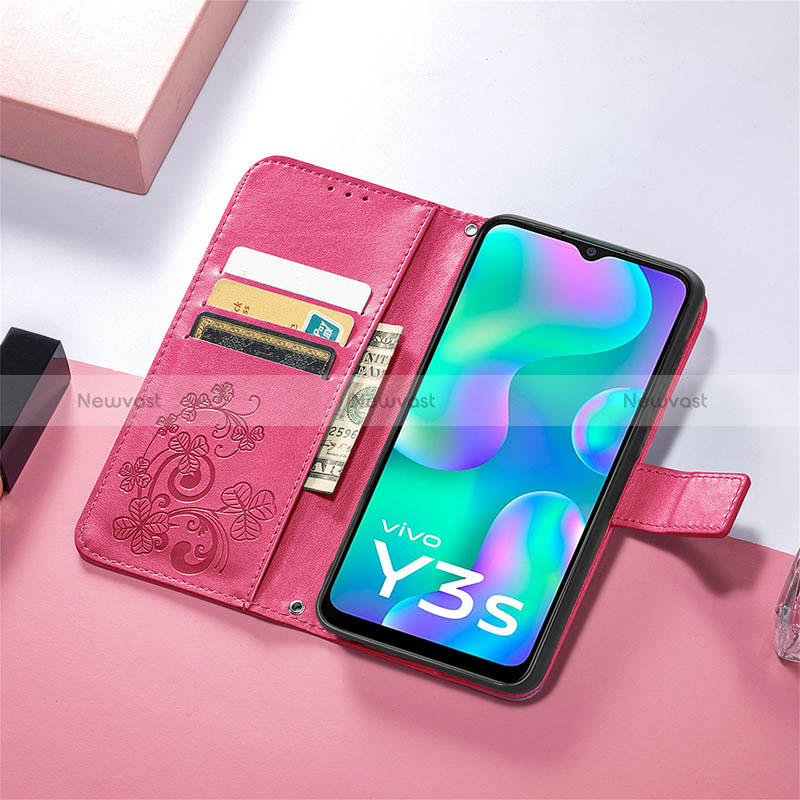 Leather Case Stands Flip Flowers Cover Holder for Vivo Y3s (2021)