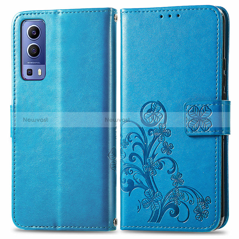 Leather Case Stands Flip Flowers Cover Holder for Vivo Y52 5G