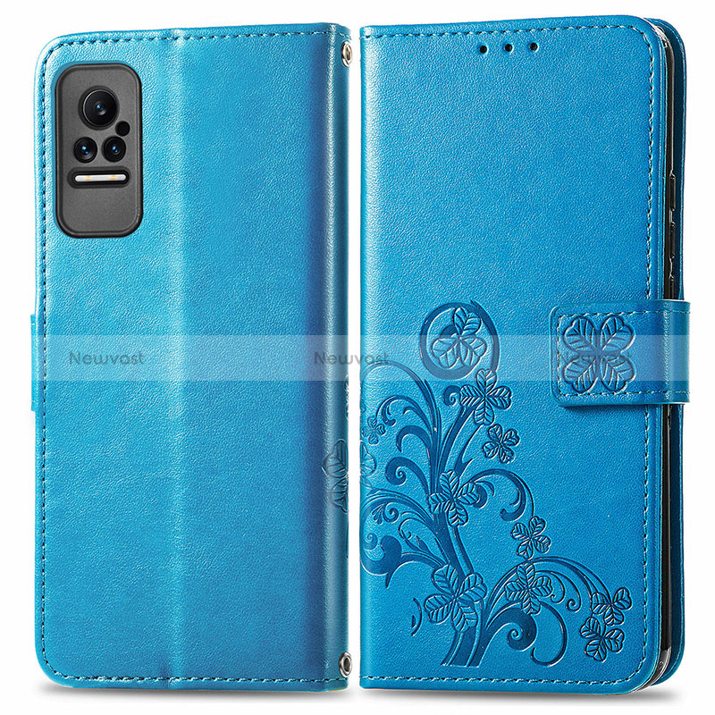 Leather Case Stands Flip Flowers Cover Holder for Xiaomi Civi 1S 5G Blue