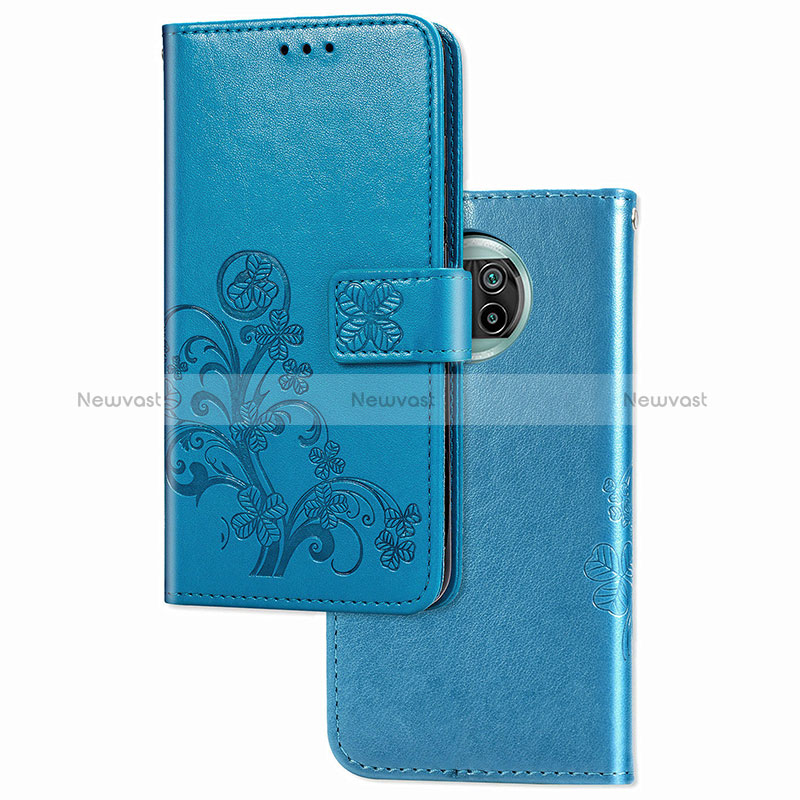 Leather Case Stands Flip Flowers Cover Holder for Xiaomi Mi 10i 5G Blue