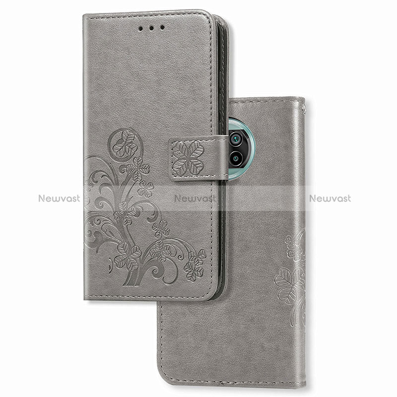 Leather Case Stands Flip Flowers Cover Holder for Xiaomi Mi 10i 5G Gray