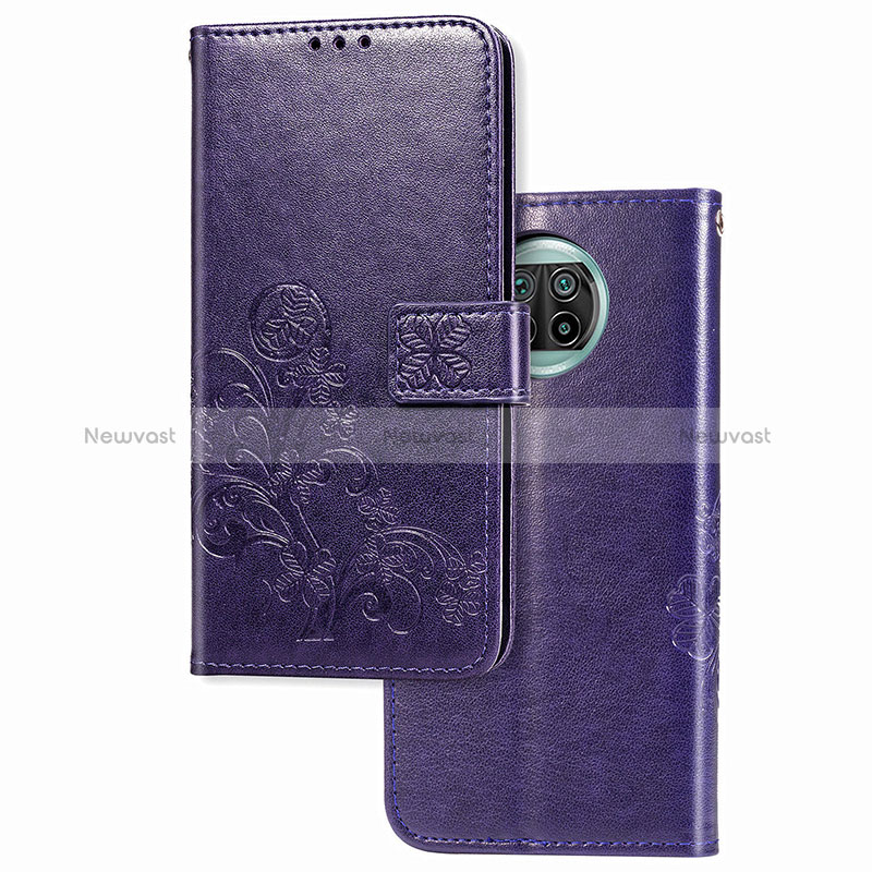 Leather Case Stands Flip Flowers Cover Holder for Xiaomi Mi 10i 5G Purple