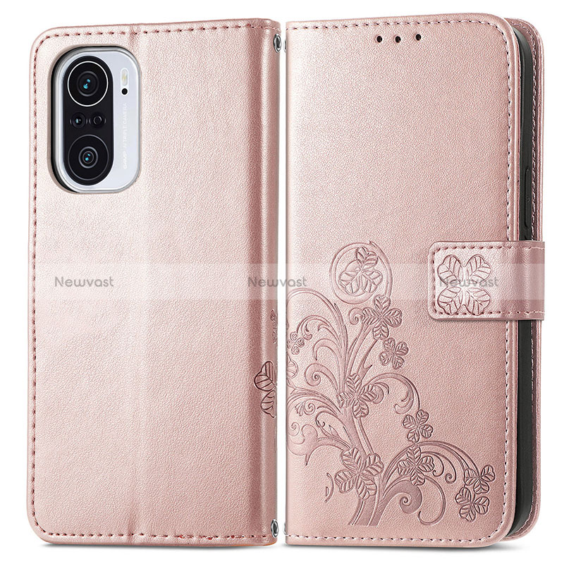 Leather Case Stands Flip Flowers Cover Holder for Xiaomi Mi 11i 5G Pink