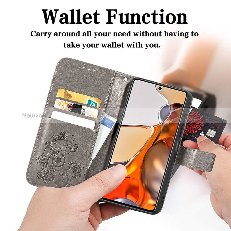 Leather Case Stands Flip Flowers Cover Holder for Xiaomi Mi 11T 5G
