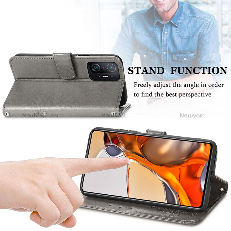 Leather Case Stands Flip Flowers Cover Holder for Xiaomi Mi 11T Pro 5G