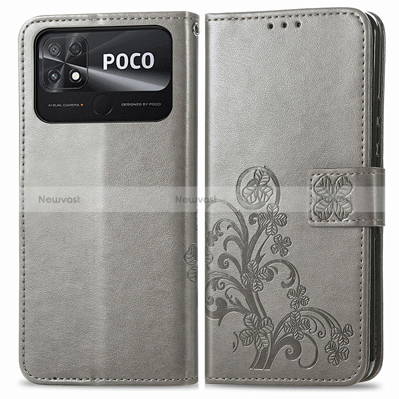 Leather Case Stands Flip Flowers Cover Holder for Xiaomi Poco C40