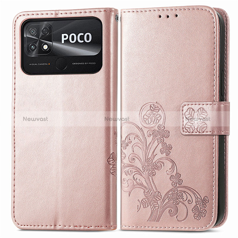 Leather Case Stands Flip Flowers Cover Holder for Xiaomi Poco C40