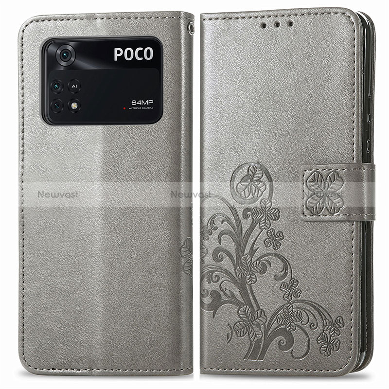 Leather Case Stands Flip Flowers Cover Holder for Xiaomi Poco M4 Pro 4G