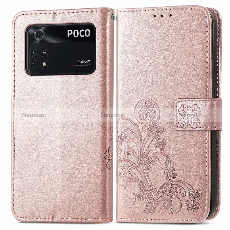 Leather Case Stands Flip Flowers Cover Holder for Xiaomi Poco M4 Pro 4G